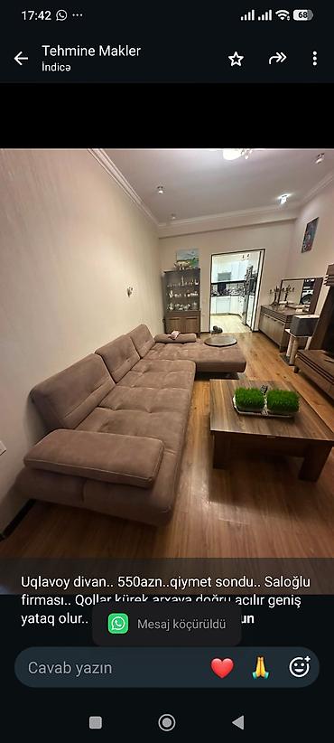 Uqlavoy divan. 550azn. qiymet sondu. Saloğlu firması. Qollar kürek