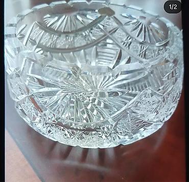 turba: Kəsimli kriştal meyvə/gül qabı - Material: qalın, şəffaf kriştal şüşə — 1