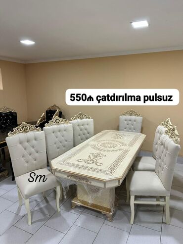 Masa və oturacaq dəstləri: Qonaq otağı üçün, Açılmayan, Dördbucaq masa, 6 stul — 27