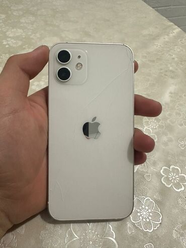 телефон 12: IPhone 12, Колдонулган, 128 ГБ, Ак, Коргоочу айнек, Каптама, 77 %