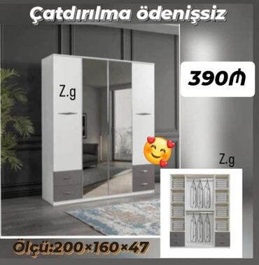 2ci əl dolab: Qarderob, paltar dolabı, Yeni, Düz dolab