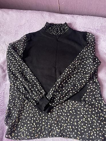 sweatshirt: Qadın bluzası – iki materialın kombinasiyası - Rəng: qara, xırda açıq — 4
