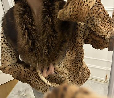 tüklü: Qadın kürkü – natural leopard naxışlı, tünd qəhvəyi tüklü geniş şal — 4