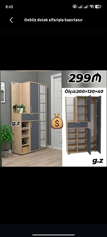 polka: Dehliz dolabı – sifarişlə hazırlanır. Ölçü: 200×120×40 sm Qiymət — 1