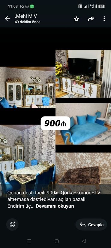 набор художника: Qonaq desti təcili 900₼. Qorka+komod+TV altı+masa dəsti+divanı açılan