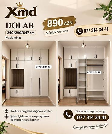 Düz dolab, Yataq otağı üçün, Qarderob, Açılan, Korpuslu, 6 qapı