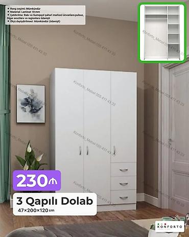 Mebel: 3 qapılı dolab – 47×200×120 sm - Material: 18 mm laminat - Rəng — 1