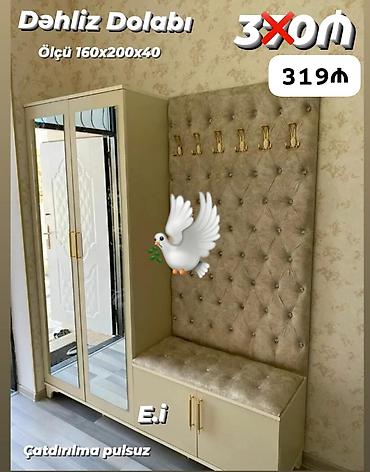 Yeni, 2 qapılı, Güzgülü, Bej, Açılan, Düz dolab