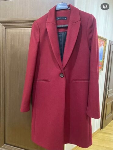 женское драповое пальто: Пальто, Zara, M (EU 38), цвет - Красный