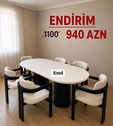 komputer stolustu: Oval formalı yemək/konfrans masası və 6 ədəd kreslo dəsti. - Masa — 1