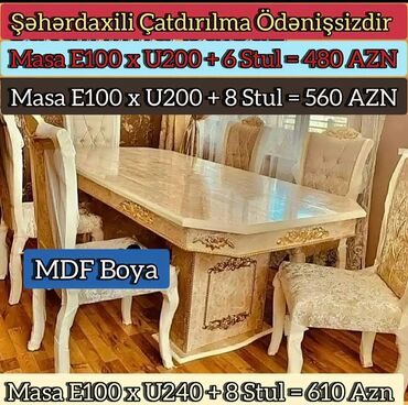 Sifarişlə masa və oturacaq dəstləri: Dördbucaq masa, Qonaq otağı üçün, 6 nəfər, Açılmayan, Azərbaycan — 9