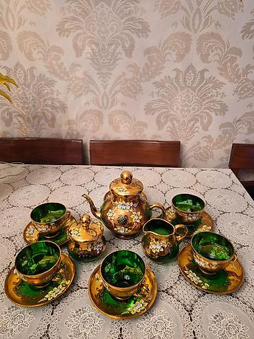 sud ceken: Çay dəsti, rəng - Yaşıl, Şüşə, 6 nəfərlik — 1