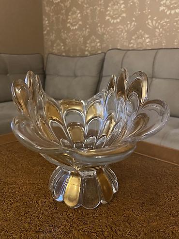 dus kabinalari: Qızılı naxışlı şüşə meyvə/qənnadı qabı - Material: qalın, şəffaf şüşə — 2