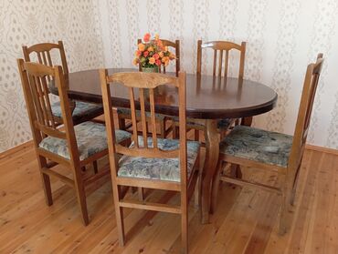stolu: Qonaq otağı üçün, İşlənmiş, Açılmayan, Oval masa, 6 stul, Almaniya