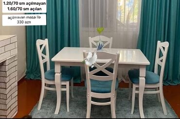 Divanlar: Mətbəx üçün, Yeni, Açılmayan, Dördbucaq masa, 4 stul