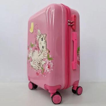 Rančevi, torbe i koferi: Dečji kofer na točkiće – pink, sa motivom mace i leptira - Tvrda ABS — 5
