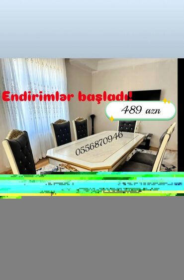 Masa və oturacaq dəstləri: Qonaq otağı üçün, Yeni, Açılmayan, Dördbucaq masa, 6 stul — 16