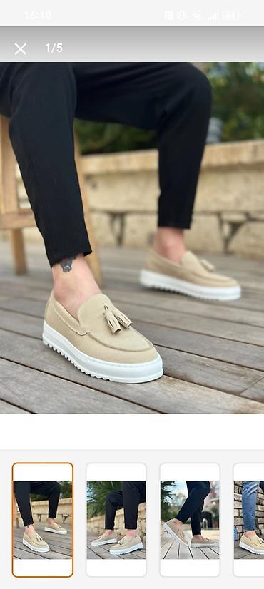 rezin qayig: Məhsul: Kişi loaferləri - Rəng: bej - Üst material: yumşaq süet — 1
