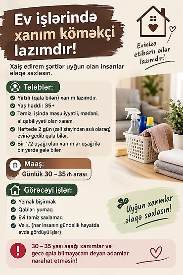 gunluk ev temizliği: Xanım işçi — 2