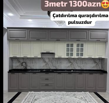 Sifarişlə mətbəx mebeli: YENİ Mətbəx Mebeli 1299₼ Matrialı membran Ölçü 3metr Çatdırılma