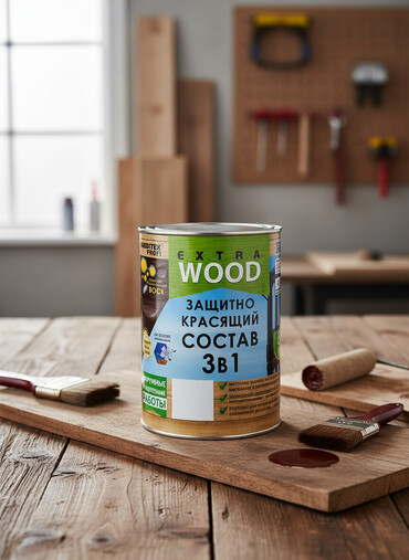 декор краска: Защитно-красящий состав 3 в 1 Extra Wood предназначен для защиты