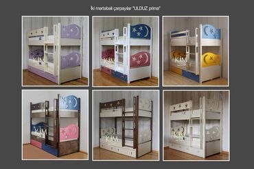 İkimərtəbəli uşaq çarpayıları: Oğlan və qız üçün, Yeni, Çarpayı, Matras ilə, Siyirməli, Taxta — 10