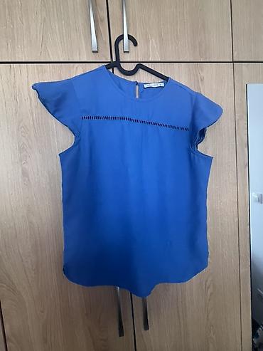 massimo dutti baletanke: Plava ženska bluza bez rukava, nežno talasastih kratkih rukavića — 1