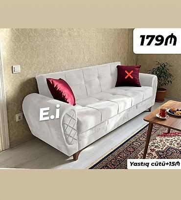 Ev və bağ: Ağ rəngli, zərif dizaynlı 3 nəfərlik divan. - Yumşaq, toxuması zərif — 1