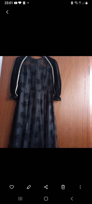 вечернее длинное платье черного цвета: Вечернее платье, Длинная модель, С рукавами, 4XL (EU 48)