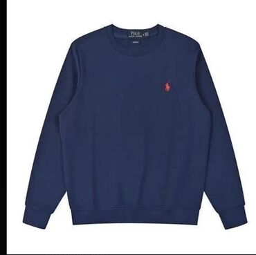 стильная молодежная рубашка: Мужской свитшот Polo Ralph Lauren темно-синего цвета с круглым