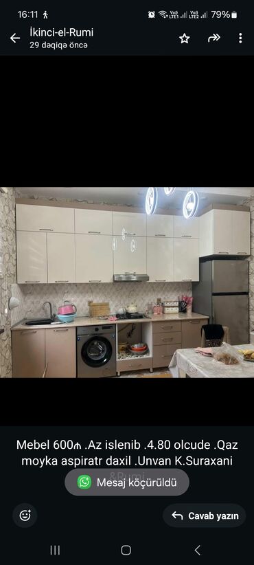 кухонная мебель в баку каталог: Mebel 600₼ .Az islenib .4.80 olcude .Qaz moyka aspiratr daxil .Unvan