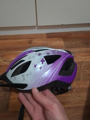 Dodaci za bicikl: Biciklistička kaciga – žensko/dečija, ljubičasto-bela sa cvetnim — 8