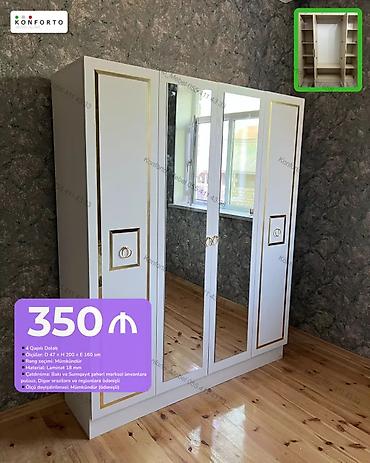 4 qapılı paltar dolabı - Ölçü: 47 sm (dərinlik) × 200 sm (hündürlük)