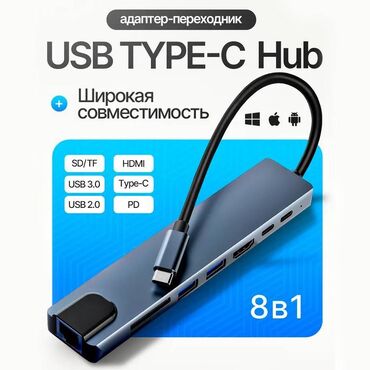 мониторы usb type c: Хаб 8 in 1 - Type-С to HDMI x 1 + USB3.0 x 2 + PD x 1 + SD/TF x 1 +
