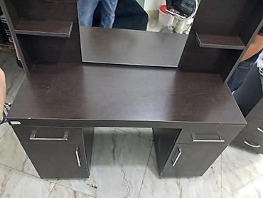 tibbi rəf: Salon üçün vizaj/berber masa güzgü ilə - Material: tünd qəhvəyi — 2