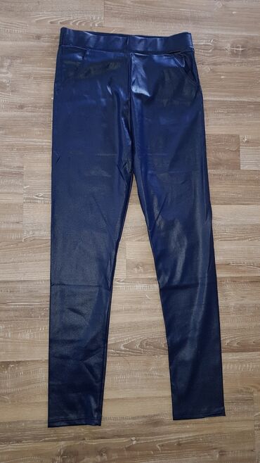 Leggings, Bike shorts: XL (EU 42), Faux leather, color - Light blue, Single-colored