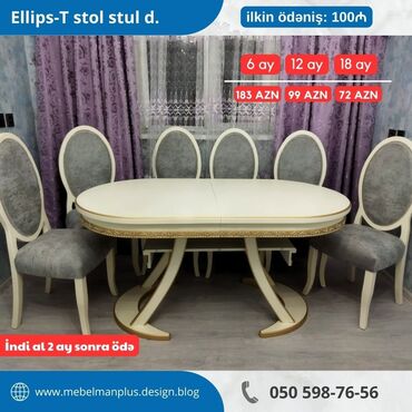 Masa və oturacaq dəstləri: Qonaq otağı üçün, Yeni, Açılan, Dördbucaq masa, 6 stul — 3