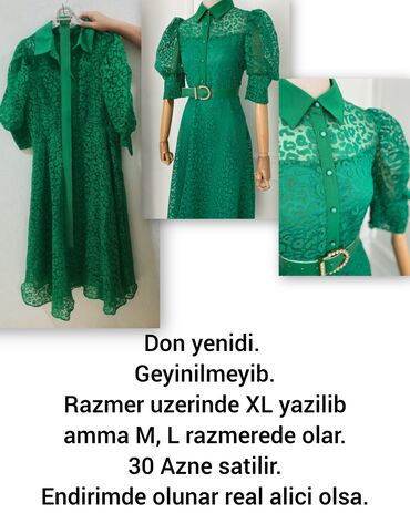 şnurlu qadın botilyonu: Yaşıl rəngdə, yaxalıqlı, düyməli və yarışəffaf naxışlı parça ilə