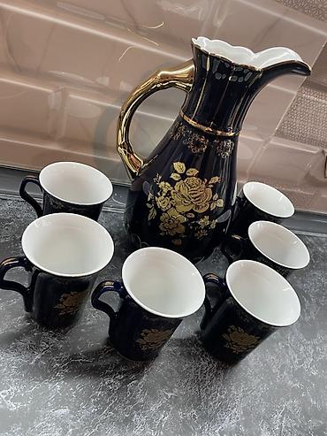 icki: Porcelan süfrə dəsti – qrafa və 6 fincan - Material: yüksək — 2