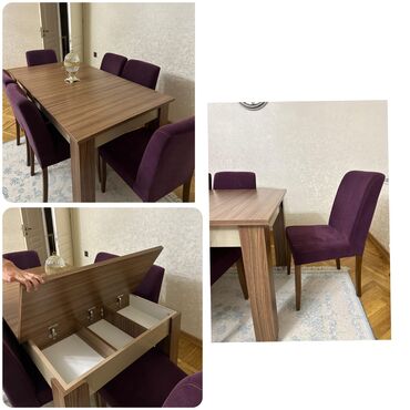 Sifarişlə çarpayılar: Qonaq otağı üçün, İşlənmiş, Açılan, Kvadrat masa, 6 stul