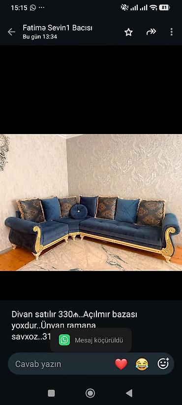 Divan satılır 330₼. Açılmır bazası yoxdur. Ünvan ramana