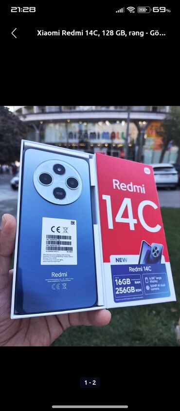 redmi note 8 ekranı: Xiaomi Redmi 14C, 256 GB, rəng - Göy, 
 Barmaq izi, Simsiz şarj, İki sim kartlı