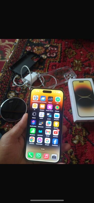 15 pro qiymeti: IPhone 14 Pro Max, 128 ГБ, Золотой, Отпечаток пальца