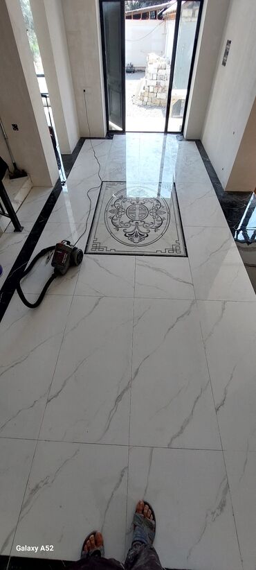 Plitə işləri: Mərmər naxışlı keramoqranit döşəmə və divar kafel işləri - — 4