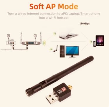 wifi modem adapter: USB Wi-Fi adaptörü 150 Mbit/s, 2,4 GHz, 802.11n/g/b