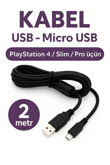 Digər oyun və konsollar: 🔌 Orijinal Sony PS4 USB kabeli – 2 metr uzunluqda 🎮 PS4 joystick üçün
