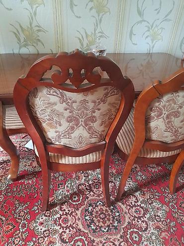 Столы и стулья: Klassik üslubda yemək otağı dəsti - Tərkibi: düzbucaqlı taxta masa və — 1