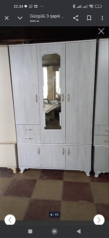 210: Yeni, 3 qapılı, Güzgülü, Boz, Açılan, Düz dolab — 2