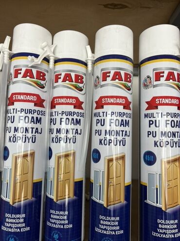 Digər tikinti materialları: FAB markalı, standart, çoxməqsədli PU montaj köpüyü. Qapı və