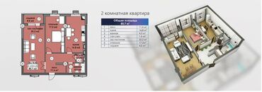 сдаю квартира район кок жар: 2 бөлмө, 80 кв. м, Элитка, 2 кабат, ПСО (өзү оңдоп түзөтүп бүтүү үчүн)